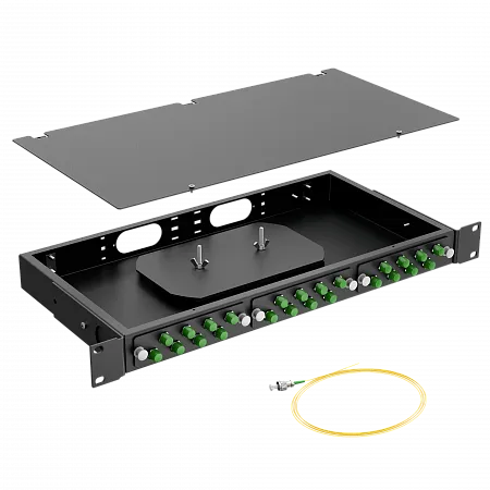 Кросс оптический стоечный LANMIR укомплектованный 12 розеток FC/APC 24 порта SM 9/125 OS2 1U черный